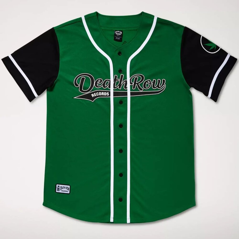Death Row Records Men's L Buttons Baseball Jersey Green #91 Weed Snoop Dogg NWT
